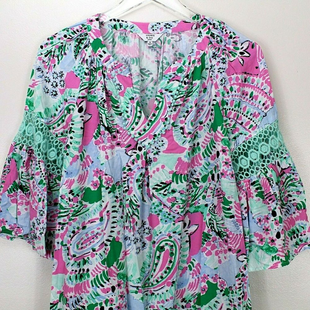 Crown & Ivy Peasant Dress PS Multicolor Boho